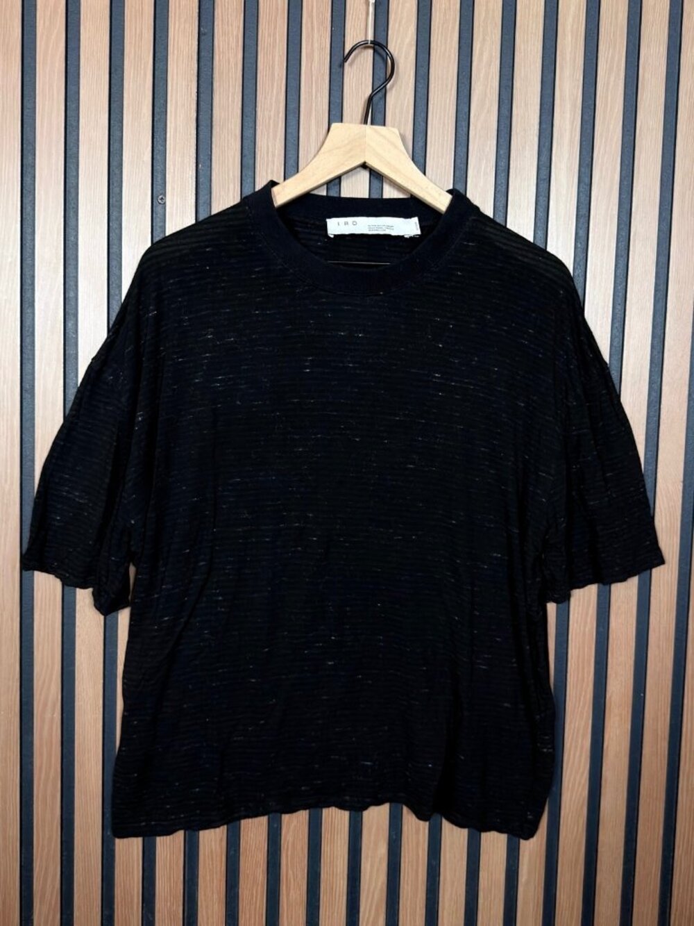IRO T Shirt Medium Black Popover T Shirt Spattered Wool Blend Crewneck Tee